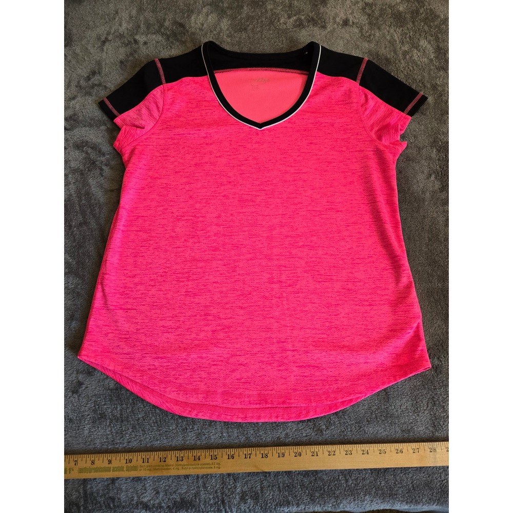Made For Life Active T-Shirt Women Large Pink Good V-Neck Quick-Dry Colorblock